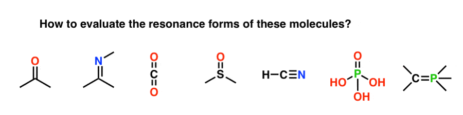 evaluate the resonance forms of these molecules acetone co2 dimethyl sulfoxide hcn ylide
